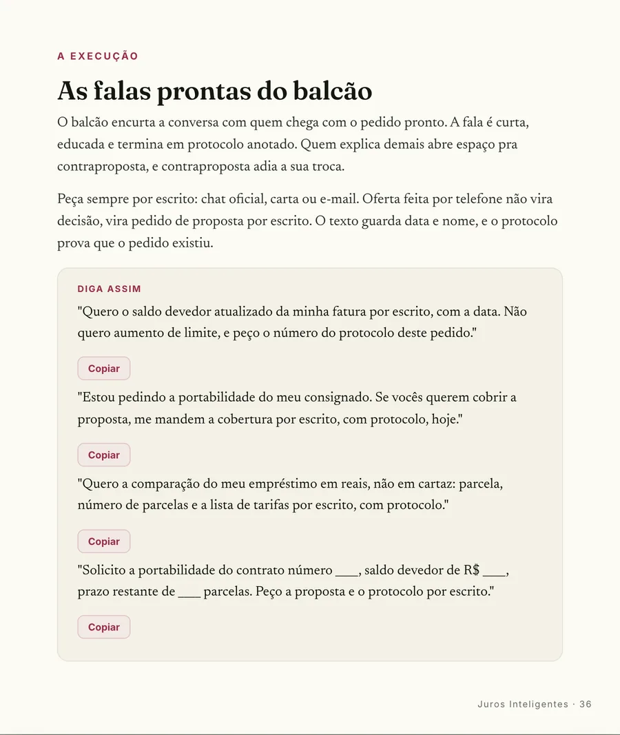 Página real do guia: Falas prontas